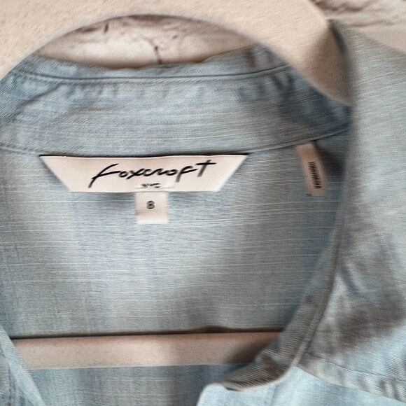 FOXCROFT light blue swing lace trim flared sleeve chambray tunic blouse top 8 - Picture 2 of 6